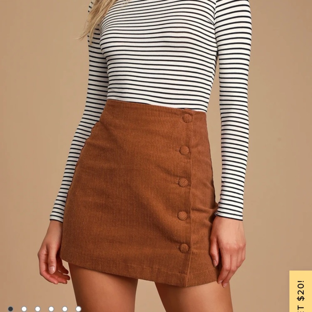 Lulu’s Size XS Rust Brown Button Front Corduroy Mini Skirt